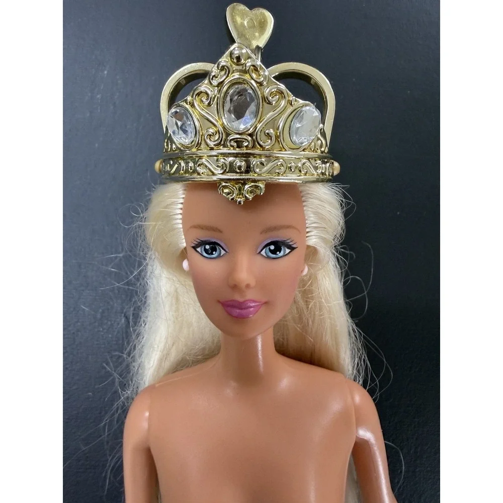 90s Barbie Rapunzel Long Blonde Hair Blue Eyes Crown Vintage Doll